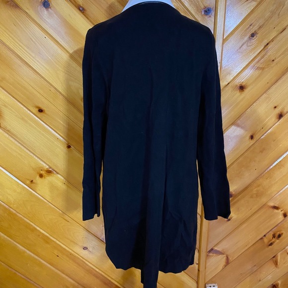 Ann Taylor Petite Black NWT Open Cardigan Sweater Faux Leather Trim Pockets L - Picture 8 of 8
